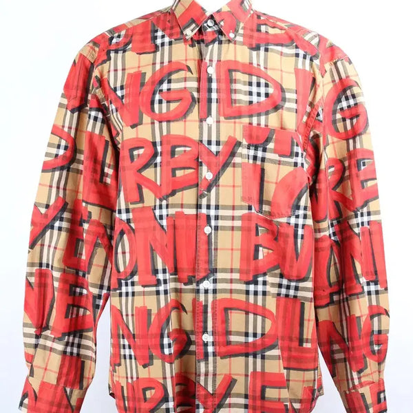 [BUNJANG] Burberry Graffiti Check Shirt Red M / 버버리 그래피티 체크 셔츠 레드 M(100)