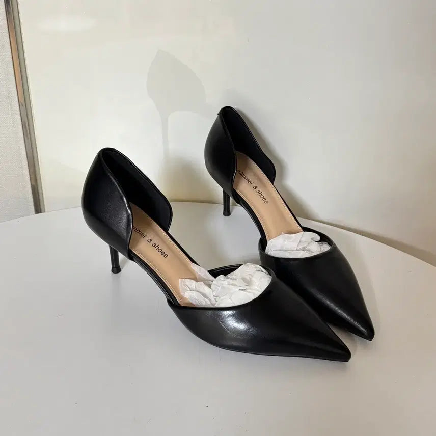 [BUNJANG] Black Leather Side Open Heels - Size 230 (7cm Heel) / @새상품 230사이즈 7cm 블랙 가죽 사이드오픈 구두
