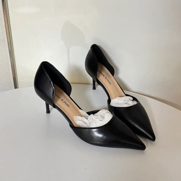[BUNJANG] Black Leather Side Open Heels - Size 230 (7cm Heel) / @새상품 230사이즈 7cm 블랙 가죽 사이드오픈 구두