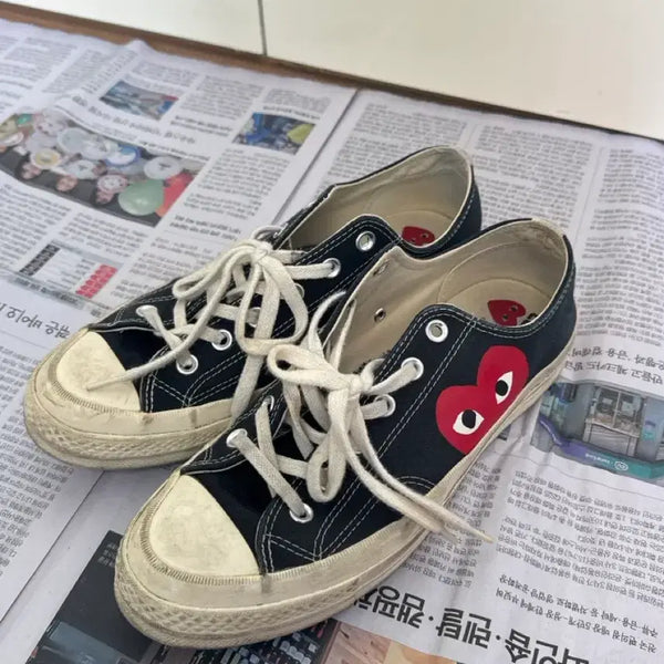 [BUNJANG] Comme des Garçons Converse Black Heart Logo Sneakers / 꼼데가르송 컨버스 블랙 하트 로고 스니커즈 265