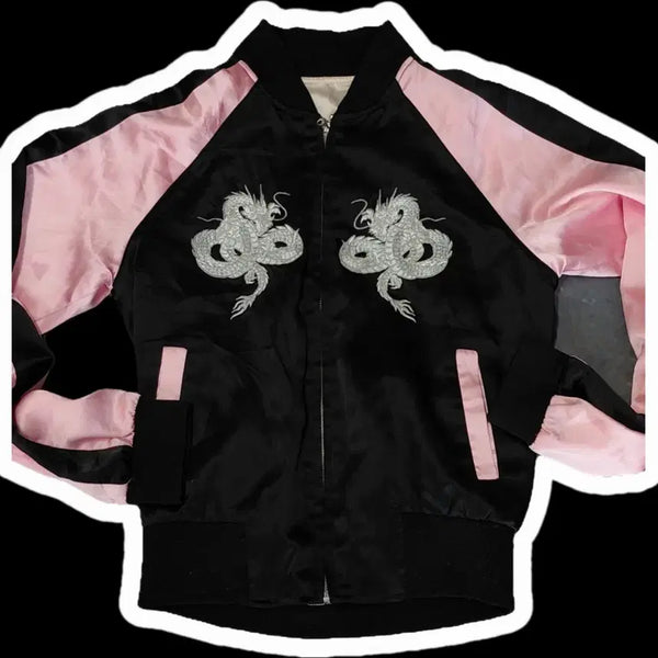 [BUNJANG] Japanese Vintage Sukajan Jacket Pink Dragon Embroidery / 일본 빈티지 핑크 스카잔 스트릿 펑크 갸루