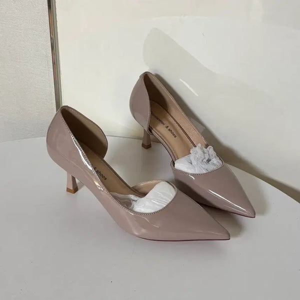 [BUNJANG] Beige Enamel Side-Open Pumps Shoes (230 Size, 6cm Heel) / @새상품 230사이즈 6cm 베이지 에나멜 사이드오픈 펌프스 구두