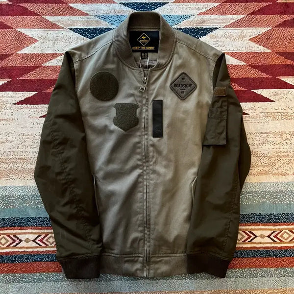 [BUNJANG] Roadsign Military Patch Colorblock Blouson Bomber Jacket [Khaki] XL / 로드사인 밀리토리 패치 배색 블루종 항공점퍼 [카키] XL/105
