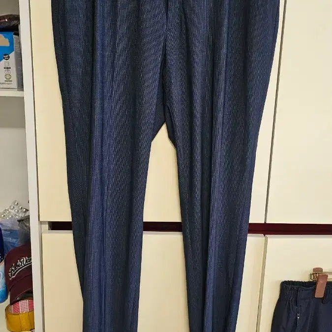 [BUNJANG] Indian Men's Navy Pinstripe Suit Pants Size 35 / 인디안 남성 정장 바지 네이비 핀스트라이프 35