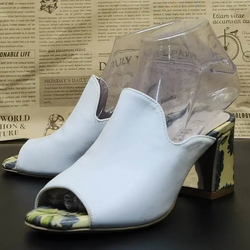 [BUNJANG] Daks Flower Women's Mule Slippers Heel 7 / 닥스 플라워 여성 뮬 슬리퍼 225 굽7