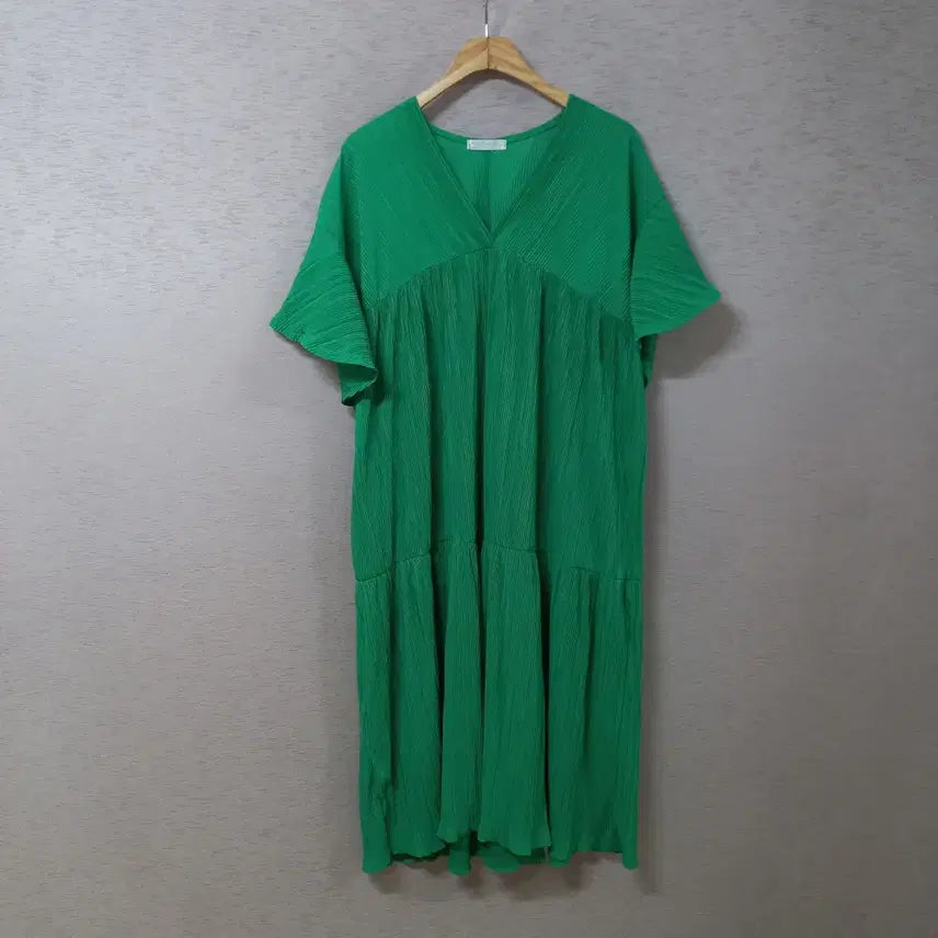 [BUNJANG] Green Pleated Long Dress / B7-29/그린색 플리츠 롱원피스  여성