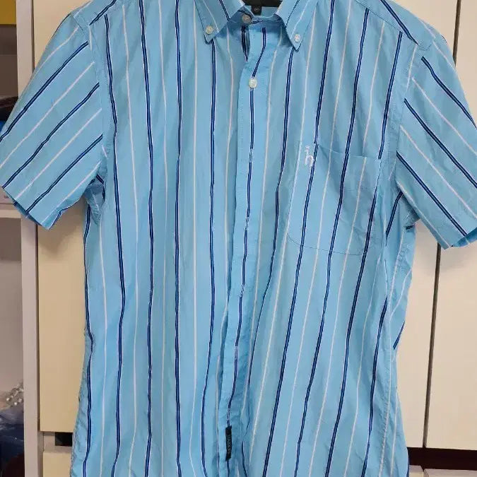[BUNJANG] Hazzys Men's Short Sleeve Shirt Blue Stripe Size 95 / 헤지스 남성 반팔 셔츠 블루 스트라이프 95