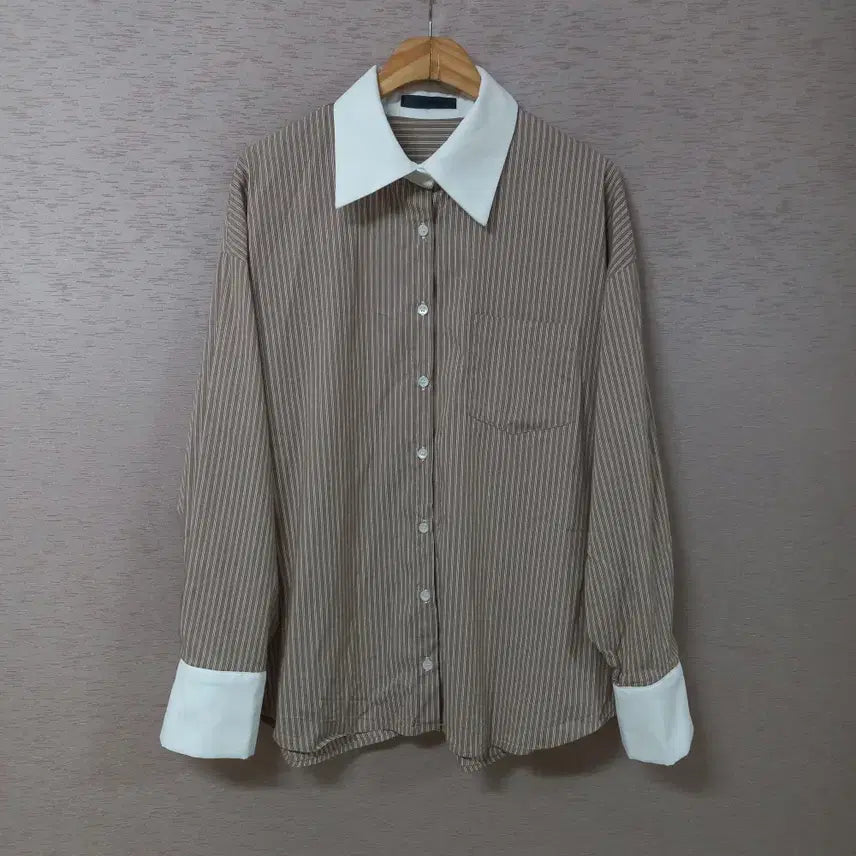 [BUNJANG] Brown Stripe Shirt Women / B7-29/LOOKNONE 브라운 스트라이프 셔츠 여성