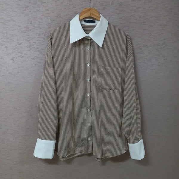 [BUNJANG] Brown Stripe Shirt Women / B7-29/LOOKNONE 브라운 스트라이프 셔츠 여성