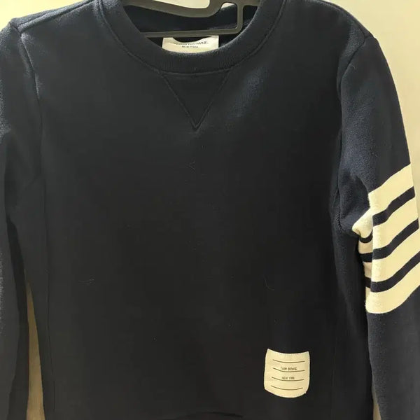 [BUNJANG] Thom Browne Navy Sweatshirt with Tricolor Stripes / 톰브라운 네이비 맨투맨 삼선