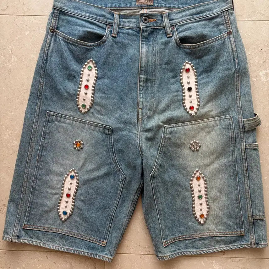[BUNJANG] Capital Gemstone Studded Remake Denim Shorts Indigo / (36) 캐피탈 잼스톤 데님 쇼츠 스터드 리메이크 인디고