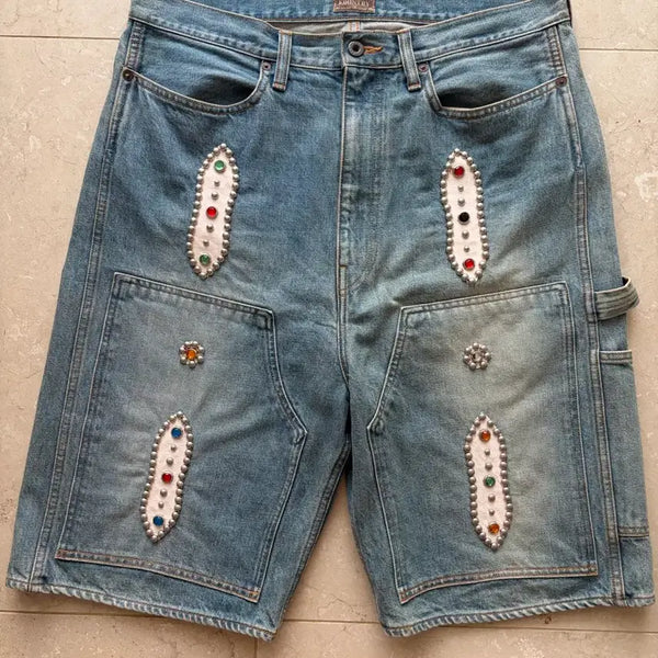 [BUNJANG] Capital Gemstone Studded Remake Denim Shorts Indigo / (36) 캐피탈 잼스톤 데님 쇼츠 스터드 리메이크 인디고