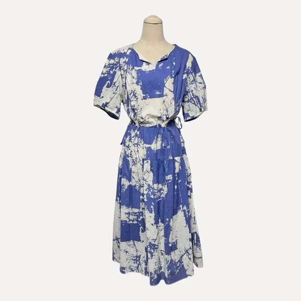 [BUNJANG] Blue White Pattern Puff Sleeve Maxi Dress / 1787 블루 화이트 패턴 퍼프원피스