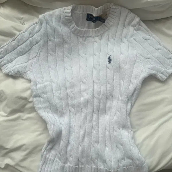 [BUNJANG] Polo Ralph Lauren Cable Knit Short Sleeve Top White / 폴로 랄프로렌 케이블 반팔 니트 화이트