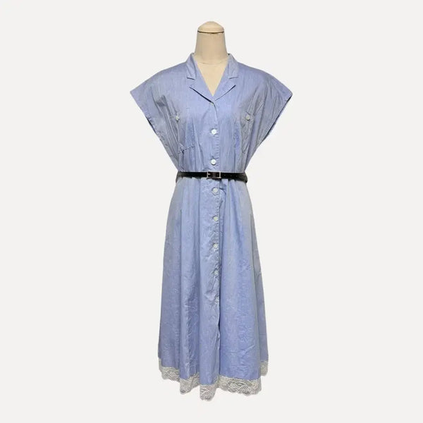 [BUNJANG] Sky Blue Lace Short Sleeve Dress / 1788 하늘색 레이스 셔츠 반팔원피스