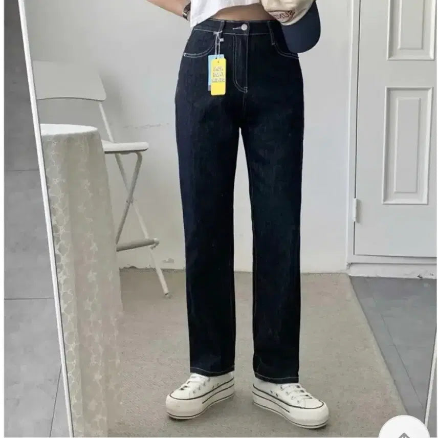 [BUNJANG] Black Denim Straight Fit Pants / 블랙 데님 일자 팬츠