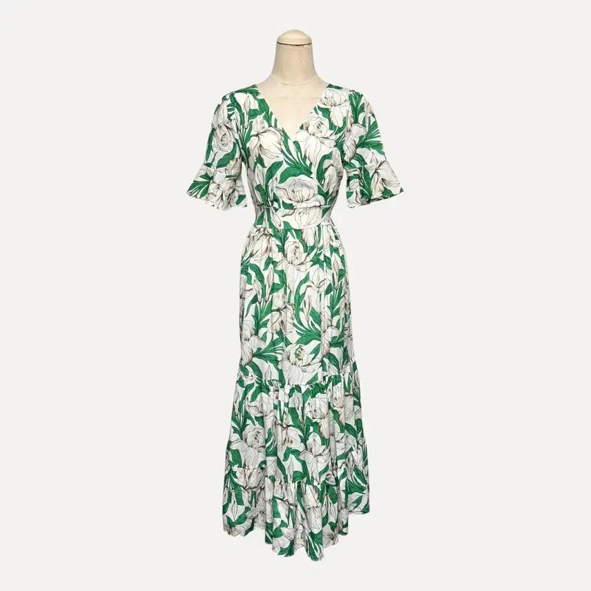 [BUNJANG] Flower Pattern Maxi Frill Short-Sleeve Dress / 1790 플라워 패턴 맥시 프릴 반팔원피스