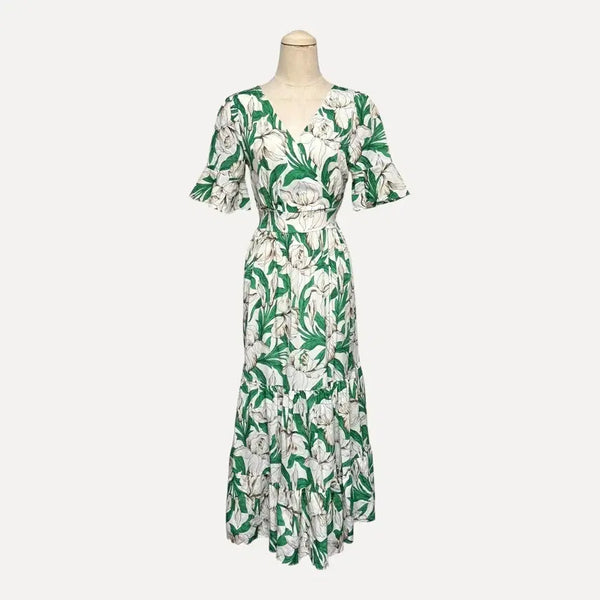 [BUNJANG] Flower Pattern Maxi Frill Short-Sleeve Dress / 1790 플라워 패턴 맥시 프릴 반팔원피스
