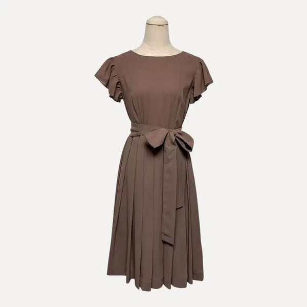 [BUNJANG] Brown Frill Belt Ribbon Short Sleeve Dress / 1791 브라운 프릴 벨트 리본 반팔원피스