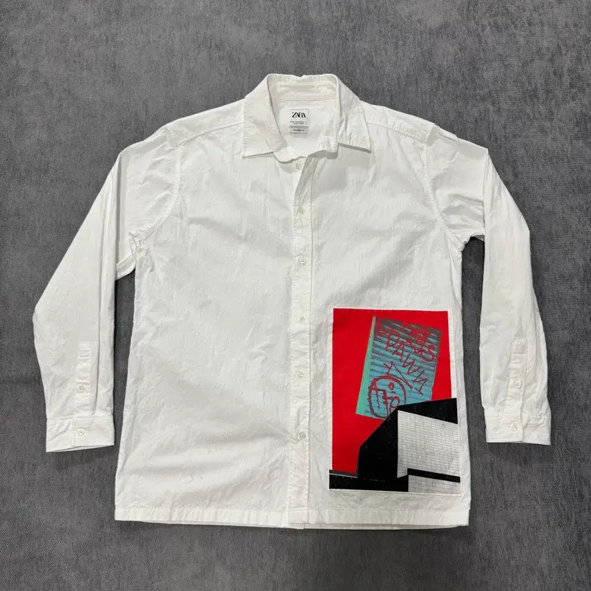 [BUNJANG] Zara Graphic Patch White Shirt (M) / M 자라 화이트 셔츠 그래픽 패치
