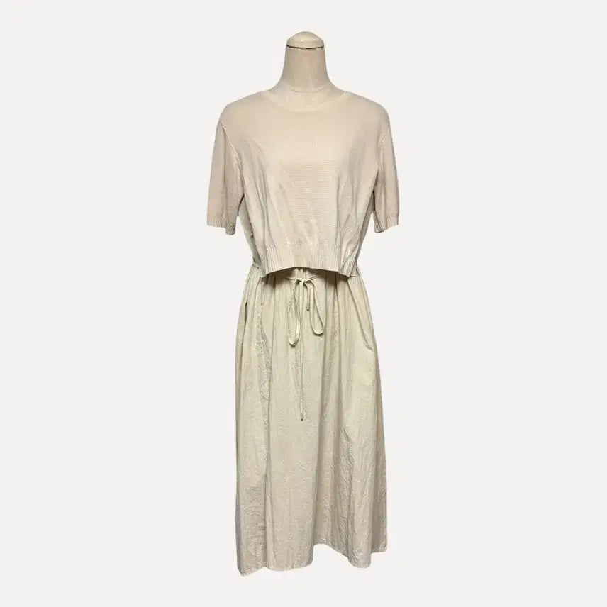 [BUNJANG] Beige Layered Short Sleeve Dress / 1792 베이지 레이어드 반팔원피스