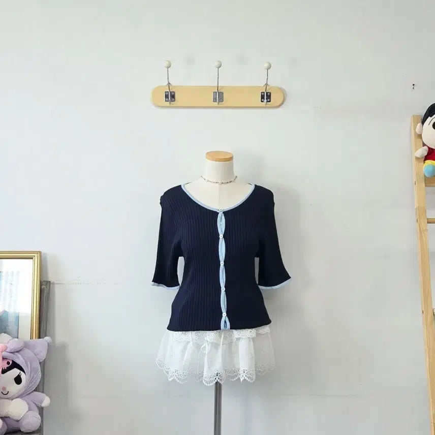 [BUNJANG] MIXXO Navy/Blue Color Block Cardigan / 빈티지 만원샵 MIXXO 네이비/블루 배색 가디건