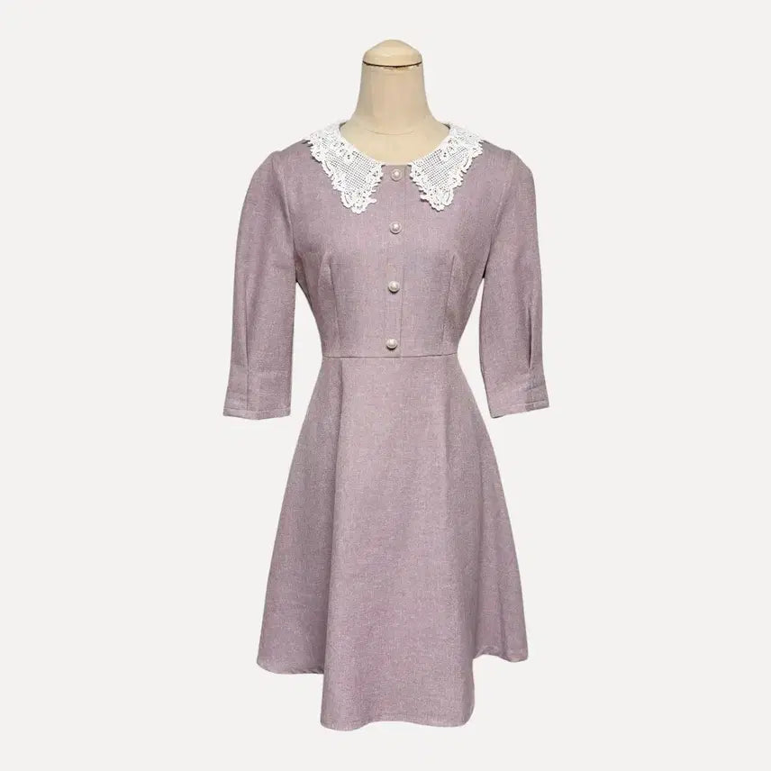 [BUNJANG] Lace Collar Puff Sleeve Dress / 1794 하객룩 레이스 카라 퍼프 원피스