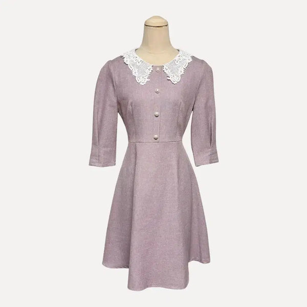 [BUNJANG] Lace Collar Puff Sleeve Dress / 1794 하객룩 레이스 카라 퍼프 원피스