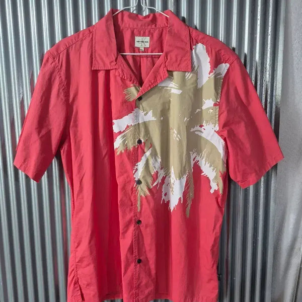 [BUNJANG] Calvin Klein Men's XL Red Palm Tree Pattern Short Sleeve Shirt / XL 캘빈클라인 남성 반팔 셔츠 다홍