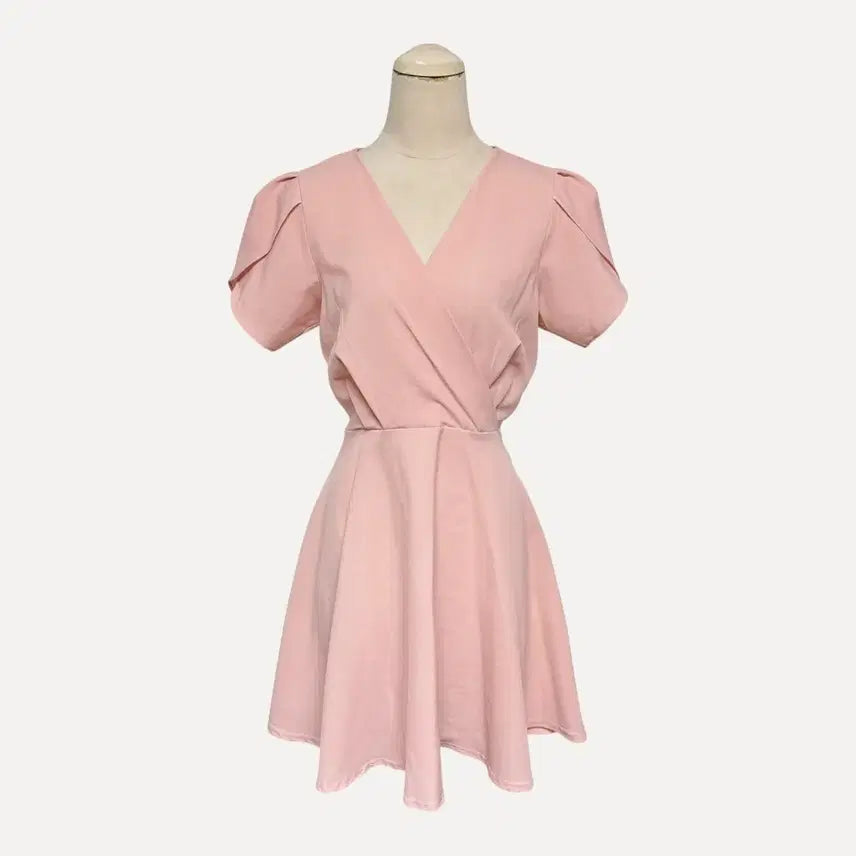 [BUNJANG] Pink Rib Puff Short Sleeve Mini Dress / 1795 핑크 랩 퍼프 반팔 미니원피스