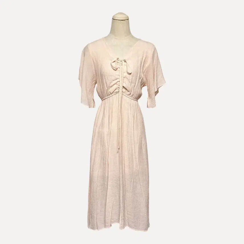 [BUNJANG] Coral Pink Shirring Short Sleeve Dress / 1796 코랄 핑크 셔링 반팔원피스