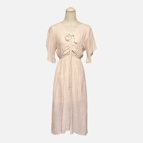 [BUNJANG] Coral Pink Shirring Short Sleeve Dress / 1796 코랄 핑크 셔링 반팔원피스
