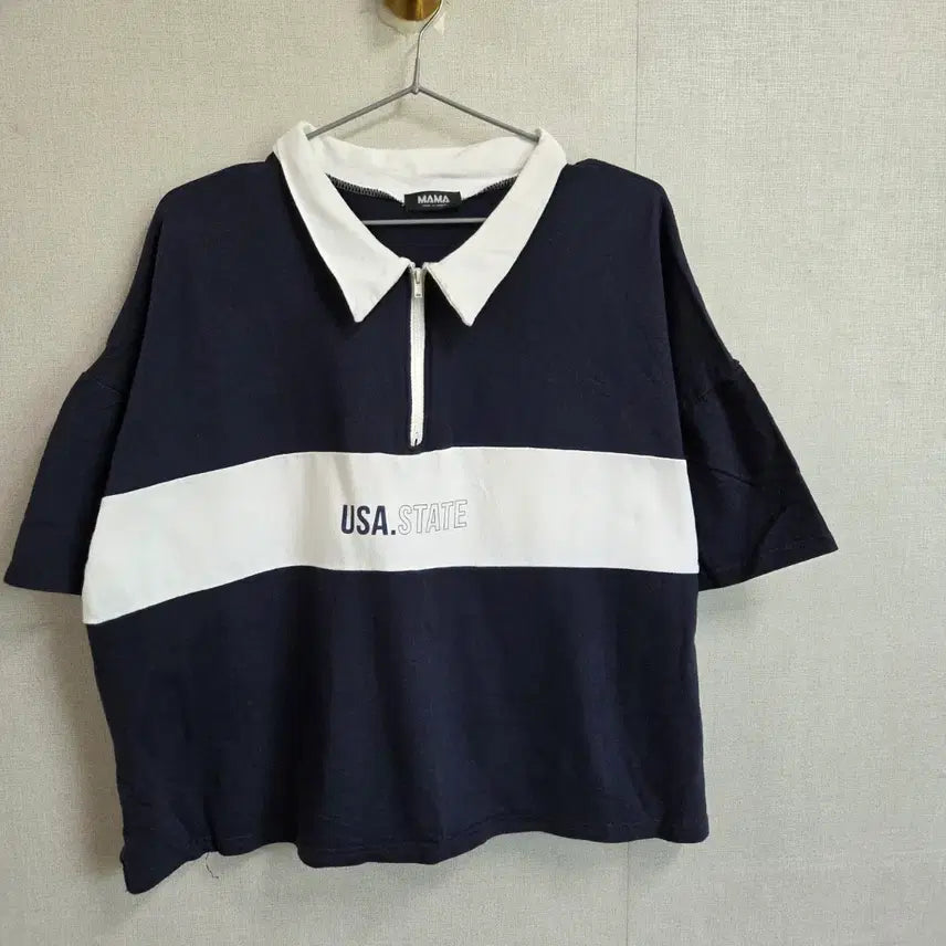 [BUNJANG] MAMA Women's Oversized Fit Short-Sleeve Collar T-Shirt Navy F JJ3117 / MAMA 여성 오버핏 반팔 카라 티셔츠 네이비 F JJ3117