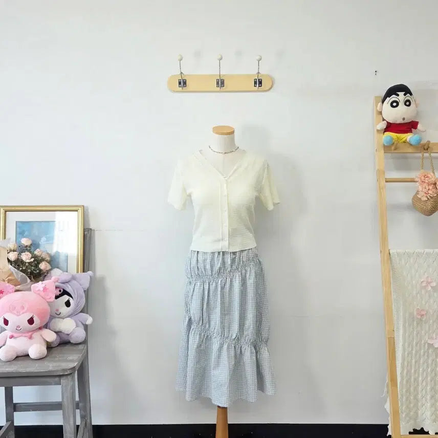 [BUNJANG] Vintage Ivory Cloud-Style Short-Sleeve Cardigan / 빈티지 만원샵 아이보리 구름st 반팔 가디건
