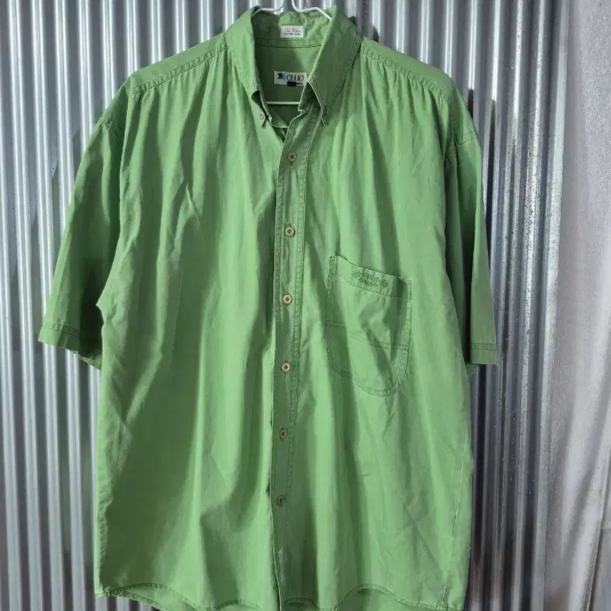 [BUNJANG] M CELIO Men's Short Sleeve Shirt - Light Green / M CELIO 남성 반팔 셔츠 연두색