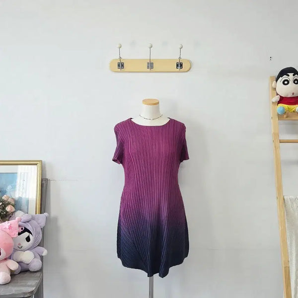 [BUNJANG] Vintage Purple/Navy Gradient Pleated Dress / 빈티지 만원샵 퍼플/네이비 그라데이션 주름 원피스
