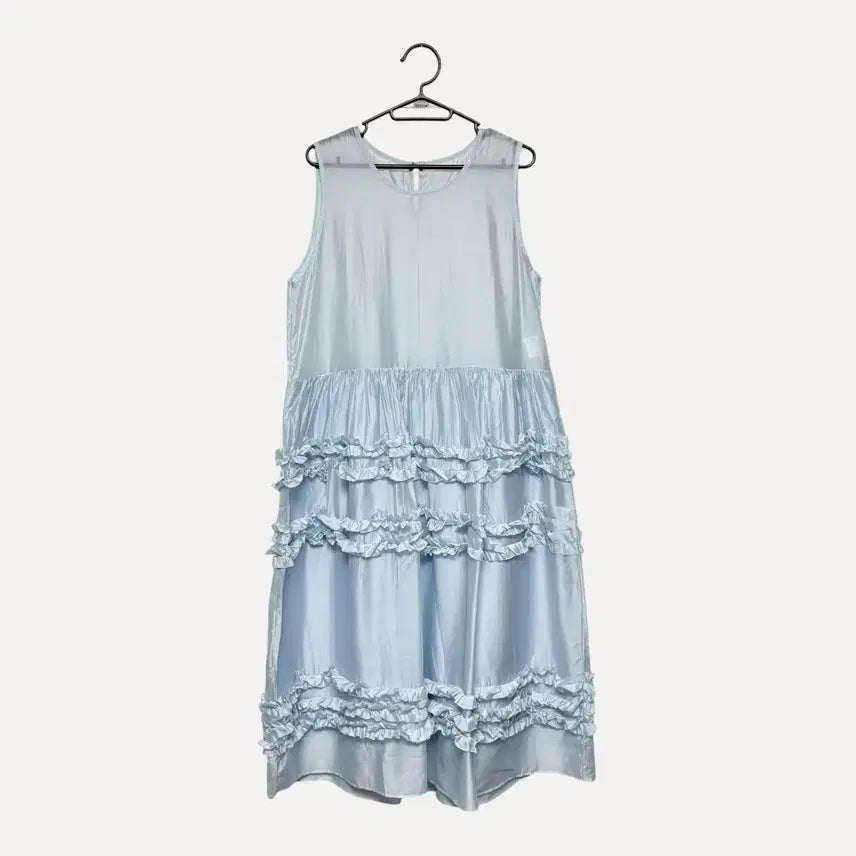 [BUNJANG] Sky Blue Frill Sleeveless Mini Dress / 1802 하늘색 프릴 민소매 나시원피스