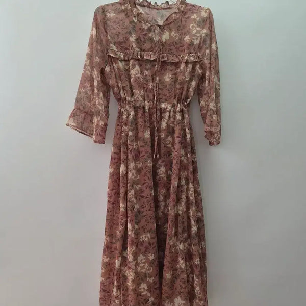[BUNJANG] Marjorey Chiffon Floral Pattern Long Sleeve Dress / 0873 마르조 쉬폰 플라워 패턴 긴팔 원피스 55
