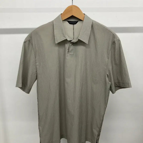 [BUNJANG] Club Monaco Seersucker Pleated Short Sleeve Collar T-Shirt / 클럽모나코 시어서커 플리츠 반팔 카라넥 티셔츠 새제품 100
