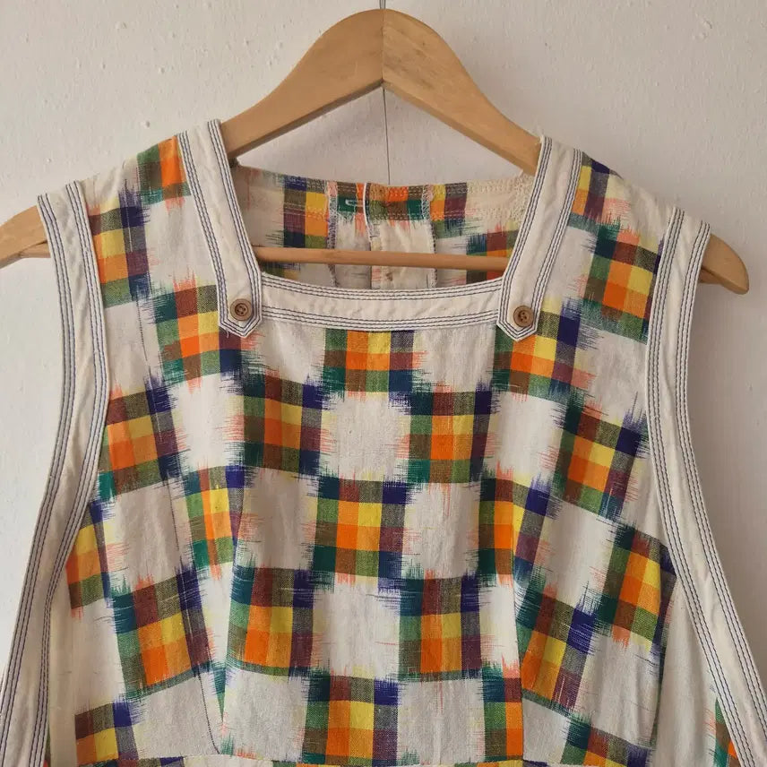 [BUNJANG] Selmer Apparel Women's Linen Layered Multicolor Check Long Sleeveless Dress / 셀머어페럴 여성 린넨레이어드 멀티컬러 체크 롱민소매원피스 9호