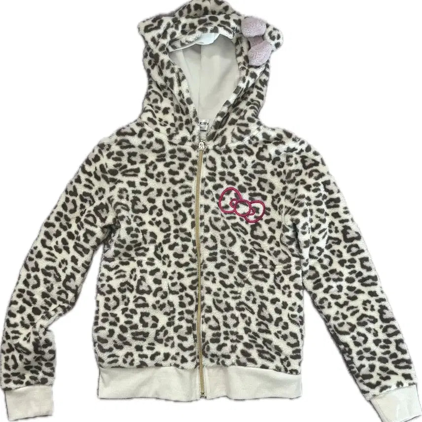 [BUNJANG] Hello Kitty Leopard Fleece Hoodie Zip-Up (Kids 150) / 헬로키티 레오파드 플리스 후드집업