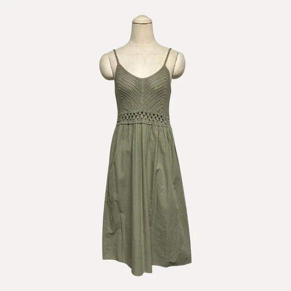 [BUNJANG] Khaki Crochet Sleeveless Strap Dress / 1804 카키 크로셰 나시 끈원피스