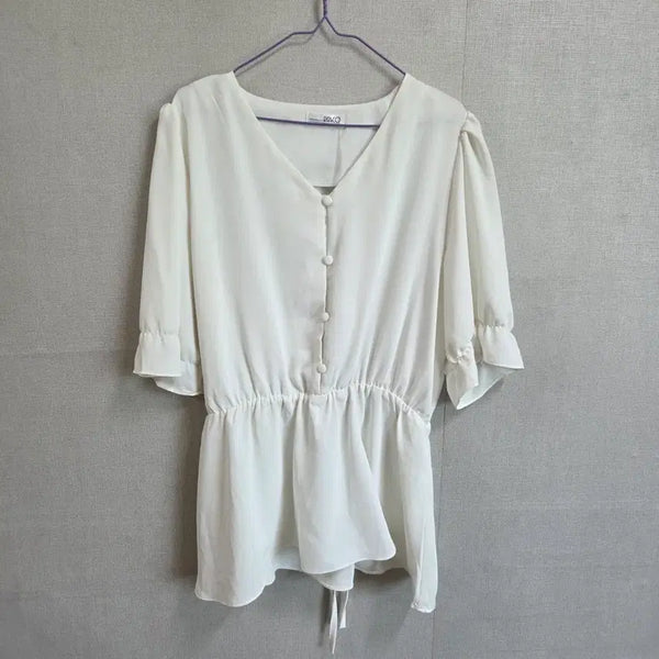 [BUNJANG] RIRI n CO Women's White Short Sleeve Blouse (Size 77-88) / RIRI n CO 여성 반팔 화이트 블라우스 77-88 JJ3121