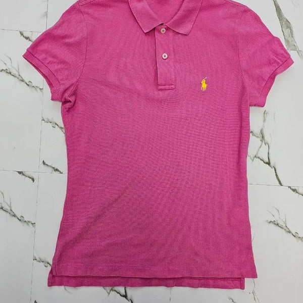 [BUNJANG] Polo Ralph Lauren Women's Pink Short Sleeve Skinny Collar T-Shirt / 폴로 랄프로렌 여성용 핑크 반팔 스키니 카라티