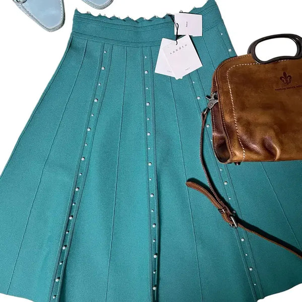 [BUNJANG] SANDRO PARIS Pearl Detail Flare Knit Skirt / (새상품) SANDRO PARIS 산드로 진주 장식 플레어 스커트