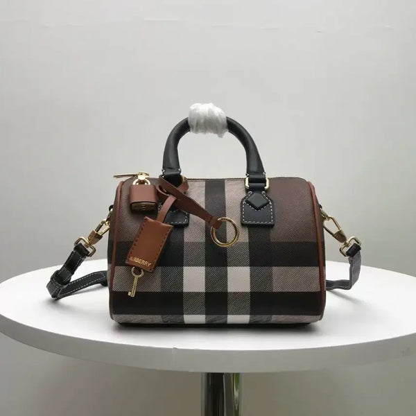 [BUNJANG] Burberry Dark Check Mini Boston Bag / 버버리 다크 체크 미니 보스턴백 핸드 크로스 겸용 데일리 숄더백