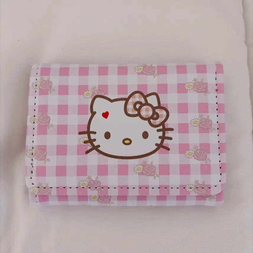 [BUNJANG] Sanrio Hello Kitty Pink Check 3-Tier Bifold Wallet / 새상품 산리오 헬로키티 핑크 체크 3단 반지갑