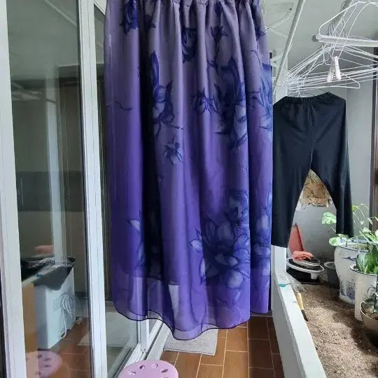 [BUNJANG] Purple Floral Chiffon Long Skirt (Sizes 66-88) / 보라색 꽃무늬 쉬폰 스커트(66-88)
