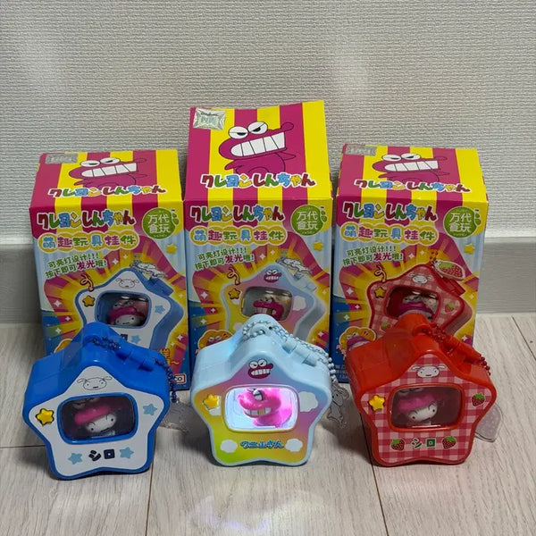 [BUNJANG] Crayon Shin-chan Chocobi Star LED Keychain with Shiro and Waniyama Figure / 짱구 키링 별모양 초코비 키링 LED 불빛 흰둥이 와니야마 피규어