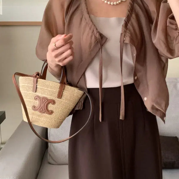 [BUNJANG] Low Gauge Organza Ribbon Blouse - Brown / 로우게이지 오간자 리본 블라우스 브라운